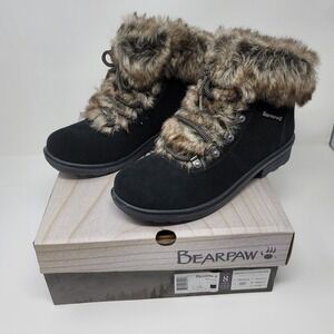 Bearpaw Serenity Black Suede Faux Fur Winter Boots Booties Size 8M Neverwet